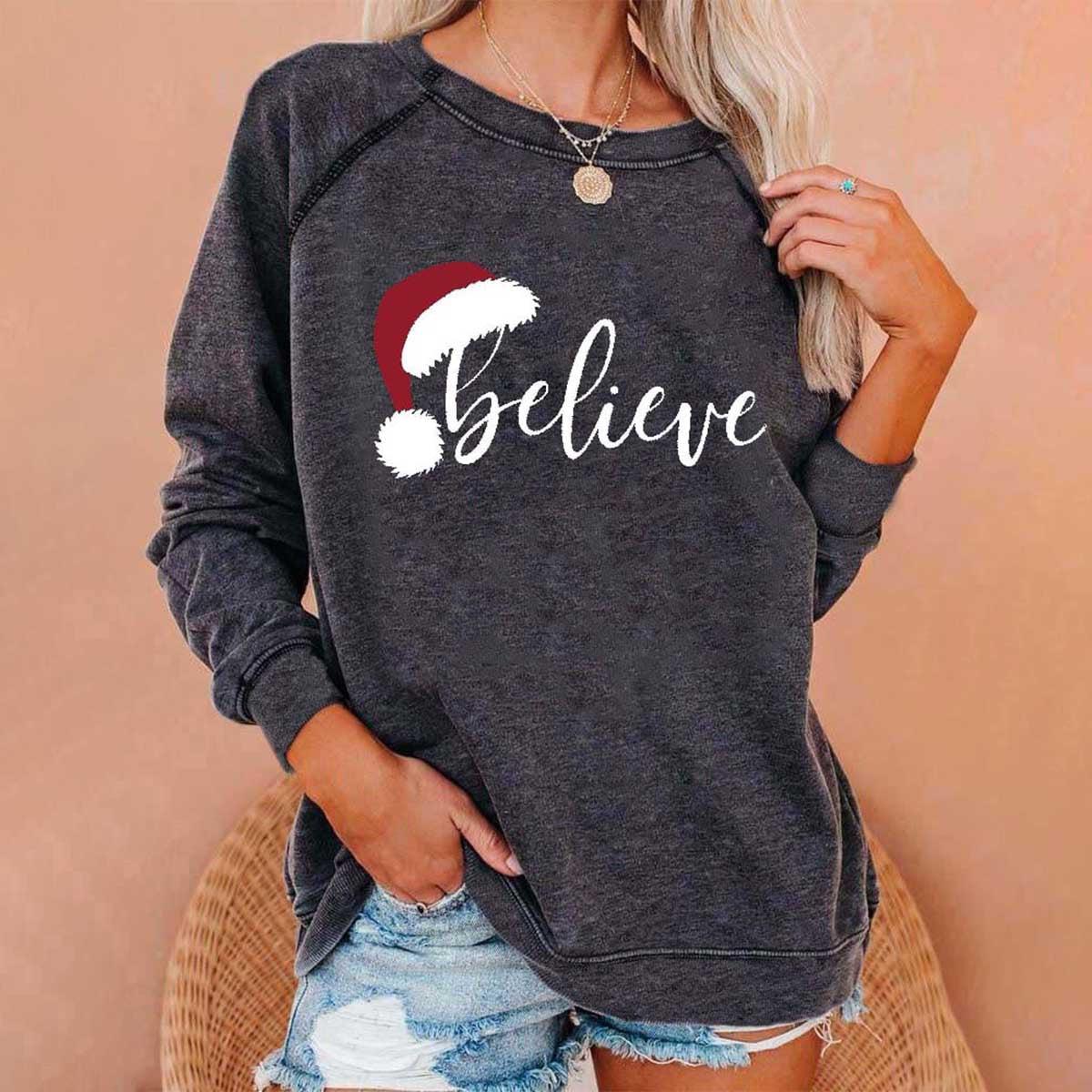 Kuscheliges Believe Weihnachts Sweatshirt grau Winter Damen
