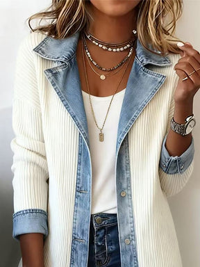 Damen Winter Strickjacke mit Denim-Details, warm & casual