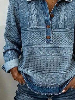 Winter Damen Colorblock Pullover im Denim Look kuschelig warm