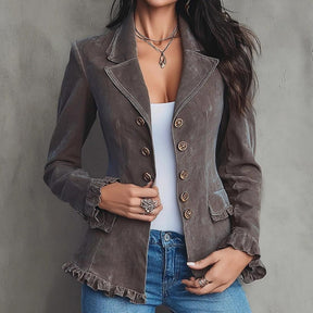 Eleganter Retro Damen Blazer Winter Vintage Braun tailliert