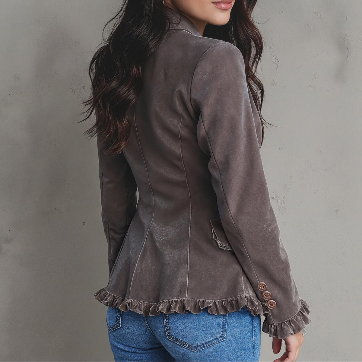 Eleganter Retro Damen Blazer Winter Vintage Braun tailliert