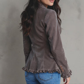 Eleganter Retro Damen Blazer Winter Vintage Braun tailliert