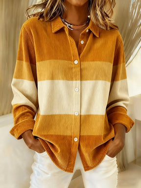 Winter Cordhemd Damen Oversize Senfgelb Creme Warmes Shirt