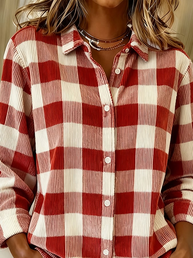 Kuscheliges Christmas Plaid Shirt Damen rot-weiß Winter Outfit
