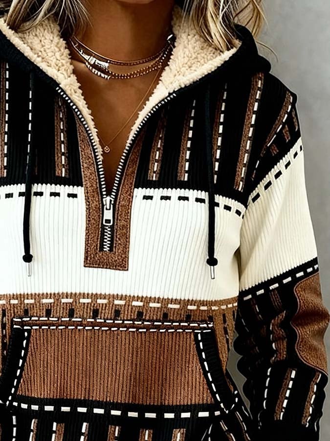 Warmer Damen Ethno Hoodie mit Kapuze – Winter Sweatshirt