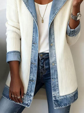 Damen Winter Strickjacke mit Denim-Details, warm & casual