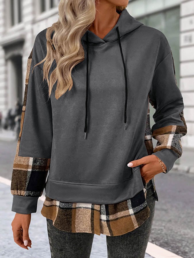 Kuschelwarmer Karo Hoodie Camel – perfekter Winterpullover