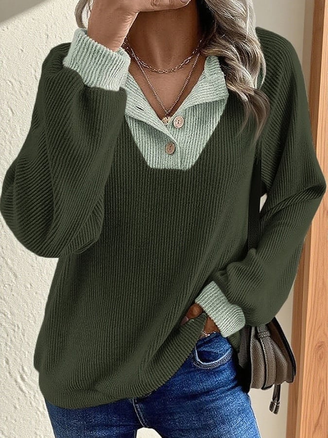 Warmer Winter Colorblock Pullover V-Ausschnitt Damen