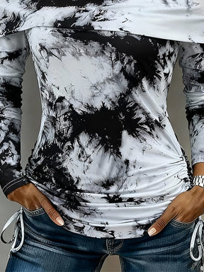 Winter Off-Shoulder Tie-Dye Shirt schwarz-weiß, weich