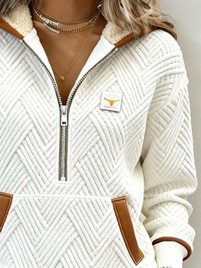 Kuscheliger Damen Winter Hoodie Pullover creme cognac warm