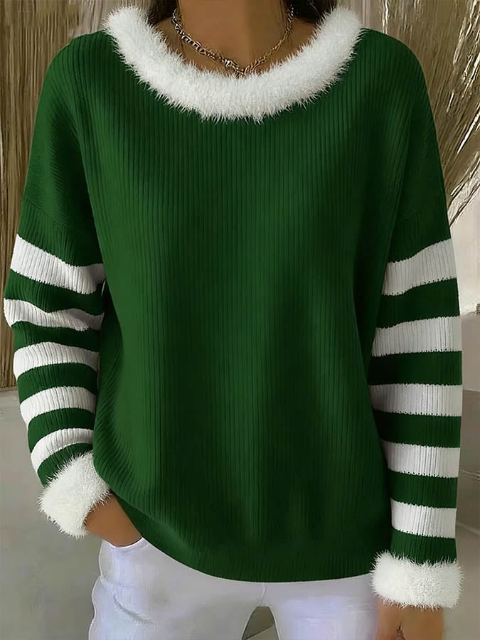 Warmer Weihnachts Pullover Damen dunkelgrün Winter Outfit