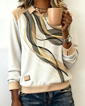 Winter Longsleeve Pullover mit abstraktem Wave-Print Creme