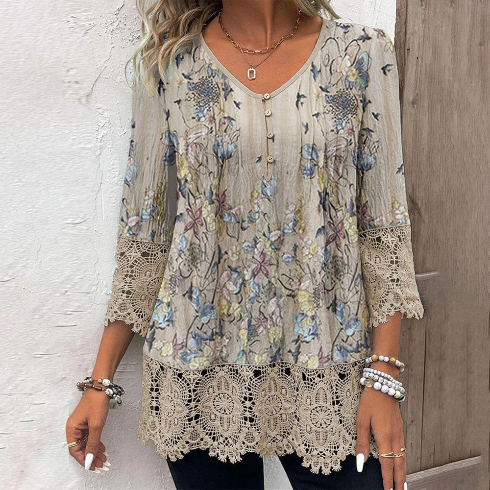 Apricot Boho Longsleeve – warmes Winter Shirt mit Blumenprint