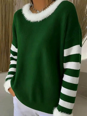 Warmer Weihnachts Pullover Damen dunkelgrün Winter Outfit