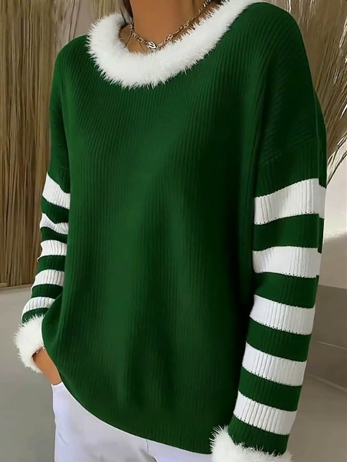 Warmer Weihnachts Pullover Damen dunkelgrün Winter Outfit