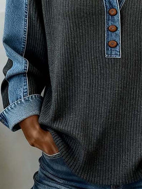 Winter Polo Longsleeve mit Denimärmeln, warm & casual
