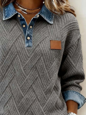 Winter Herren Strickpullover Grau mit Denimkragen Cozy Style
