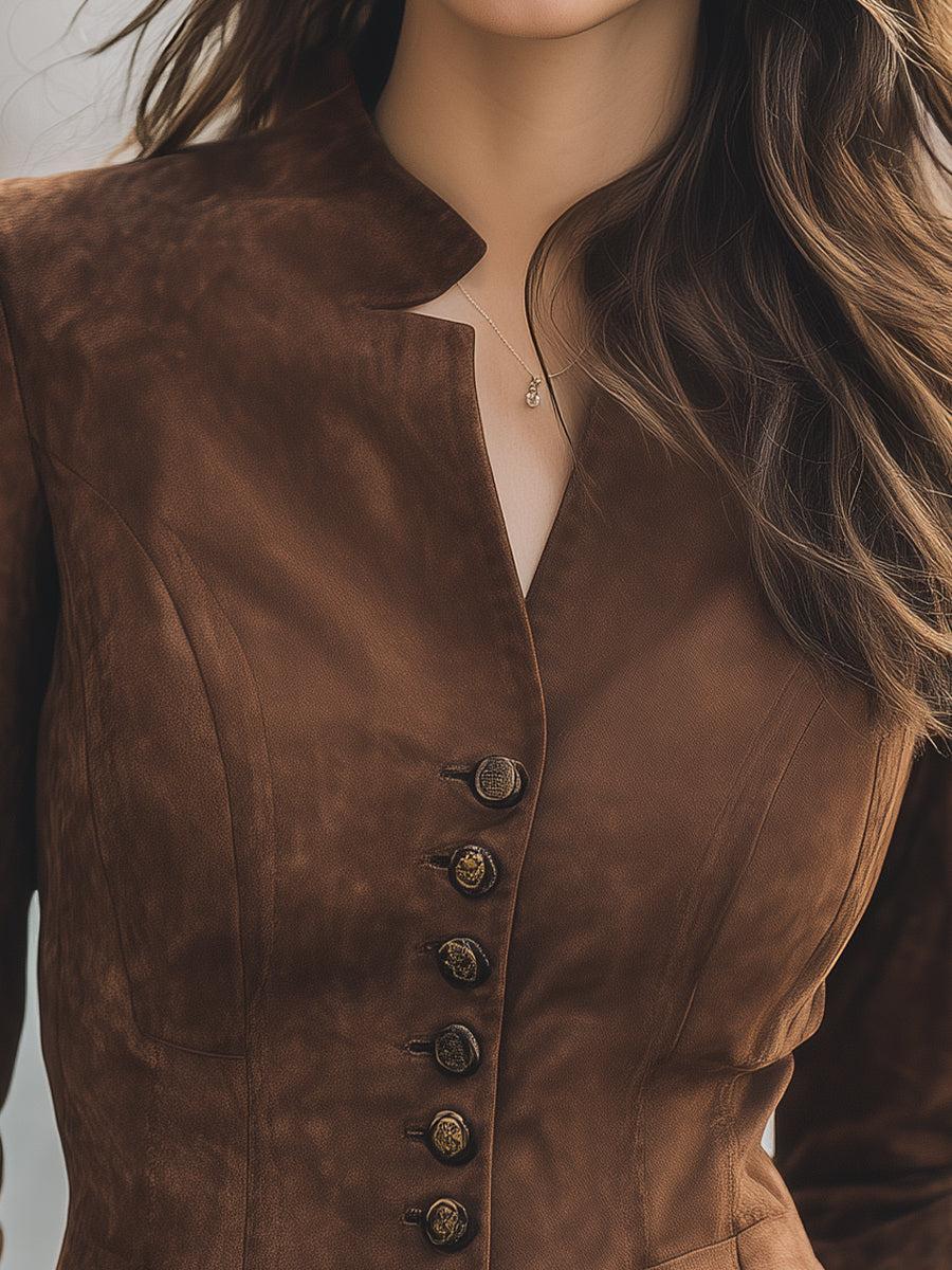 Winter Suede Jacke Braun tailliert – warme City-Eleganz