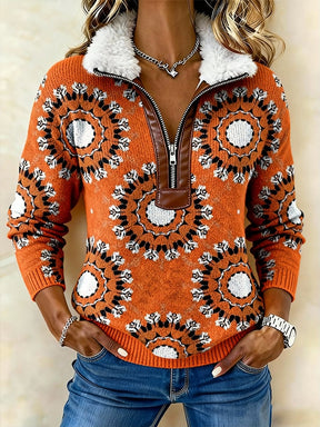 Damen Winter Fleece Pullover Orange Casual Sweatshirt Warm