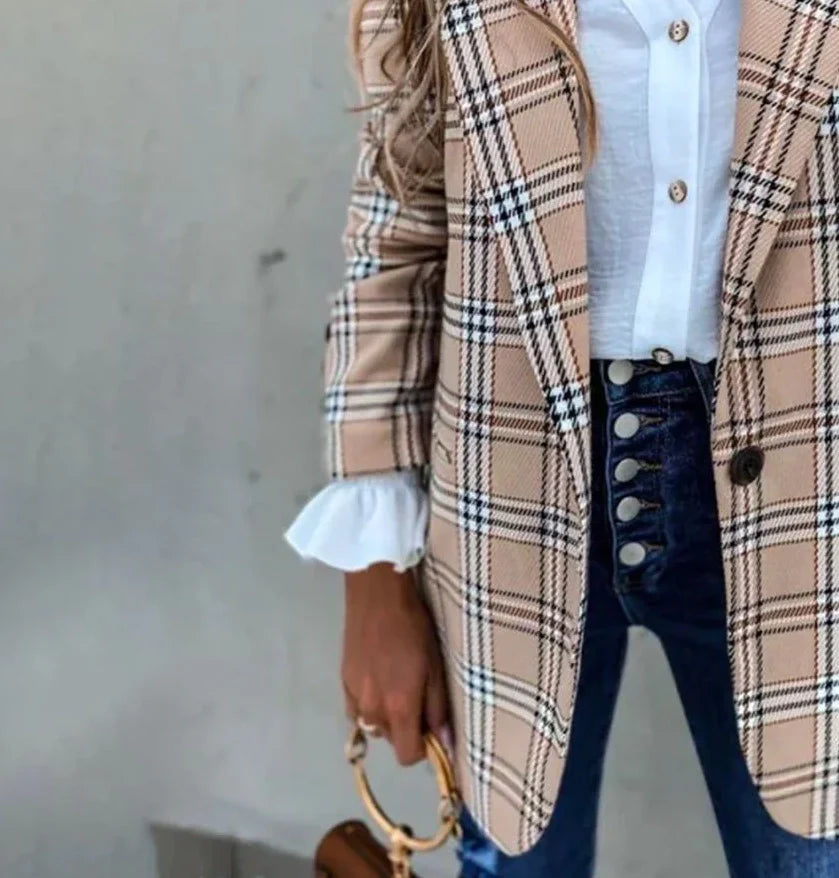 Khaki Karo Long Sleeve Damenmantel – warmer Winter-Blazer