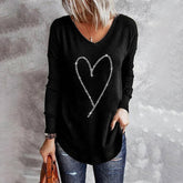 Bedazzle Heart Halo V-Neck Top: Ihr stylisches Winter-Comfort-Highlight