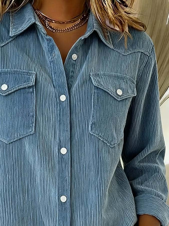 Damen Cord Oversize Hemd Winterjacke warm himmelblau