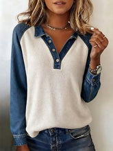 Warmes Damen Waffelshirt mit Denimärmeln für den Winter