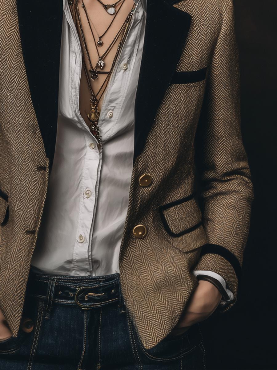 Winter Blazer Damen Braun Retro Chic warm & elegant