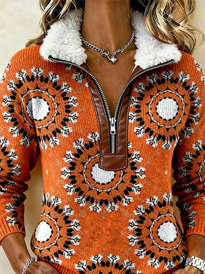 Damen Winter Fleece Pullover Orange Casual Sweatshirt Warm