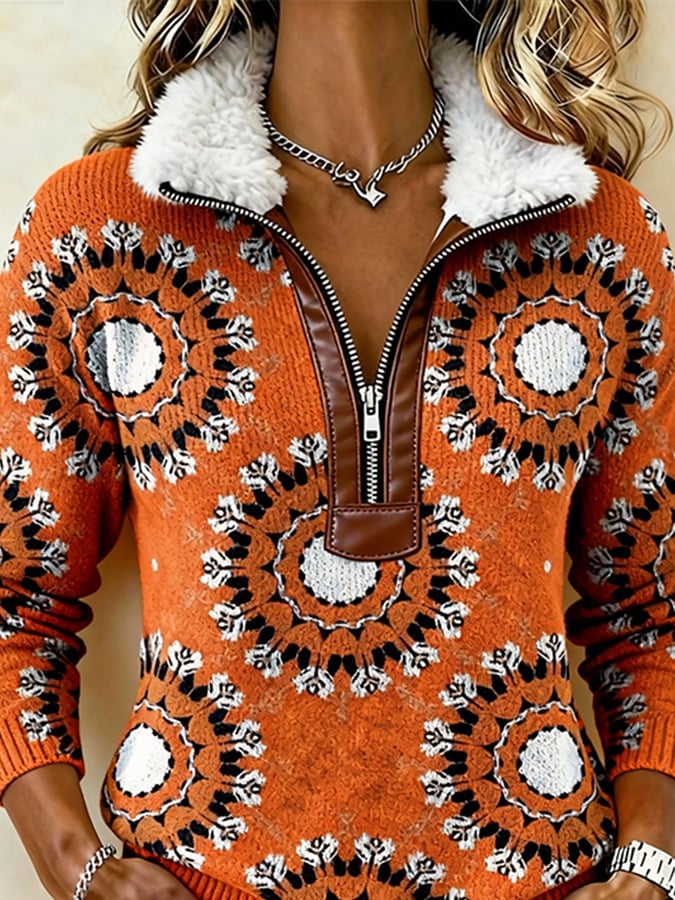 Damen Winter Fleece Pullover Orange Casual Sweatshirt Warm