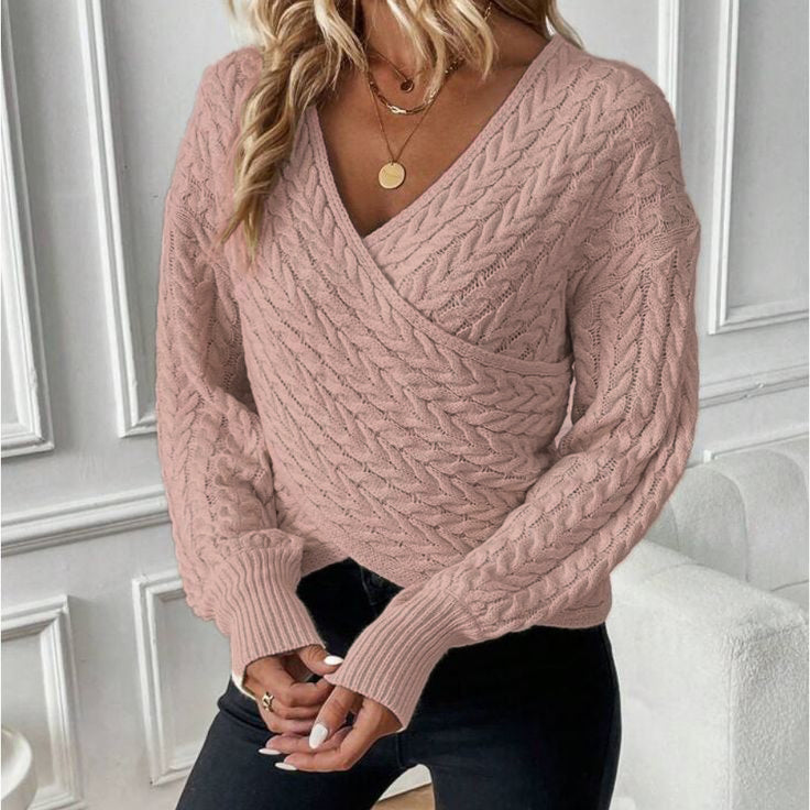 Winter-Ready Sweet Pink V-Neck Sweater - Feminin, Kuschelig & Eleganter Stil