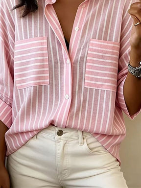 Winter Damenhemd rosa gestreift – warmes Casual Shirt