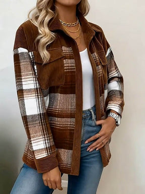 Gefüttertes Winter Oversize Hemd braun kariert mit Cord