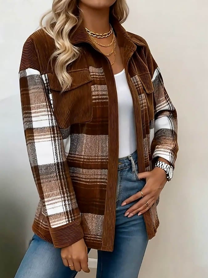 Gefüttertes Winter Oversize Hemd braun kariert mit Cord