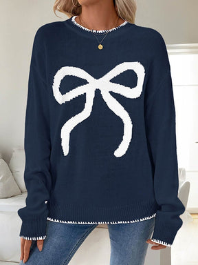 Damen Winter Pullover Weiß mit roter Schleife festlich warm