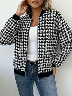 Winter Bomberjacke Hahnentritt Damen – warm & elegant