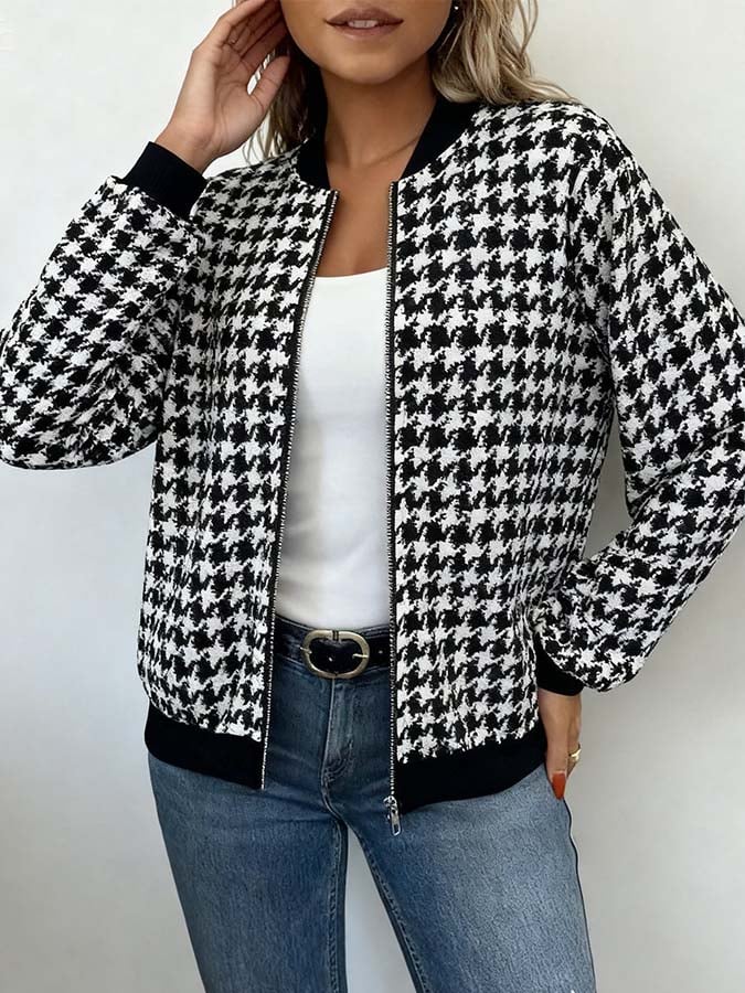 Winter Bomberjacke Hahnentritt Damen – warm & elegant