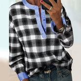 Winter Longsleeve Damen Schwarz Weiß Karo Blau Warm Top