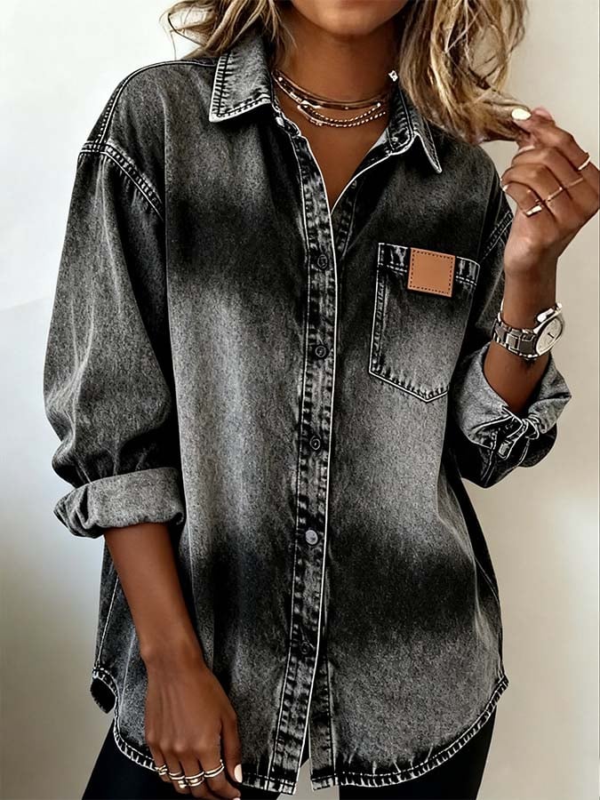 Winter Oversize Hemd Damen grau – warmes Streetstyle Shirt