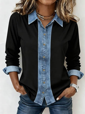 Winter Denim Shirt Damen – warmes Black Button Down Hemd