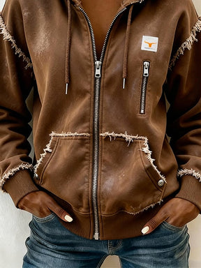 Winter Damen Hoodie Braun Vintage Streetstyle Warm Kapuze