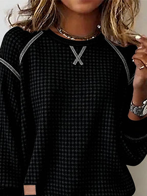 Damen Waffle Sweatshirt Schwarz – Warmes Winter Basic