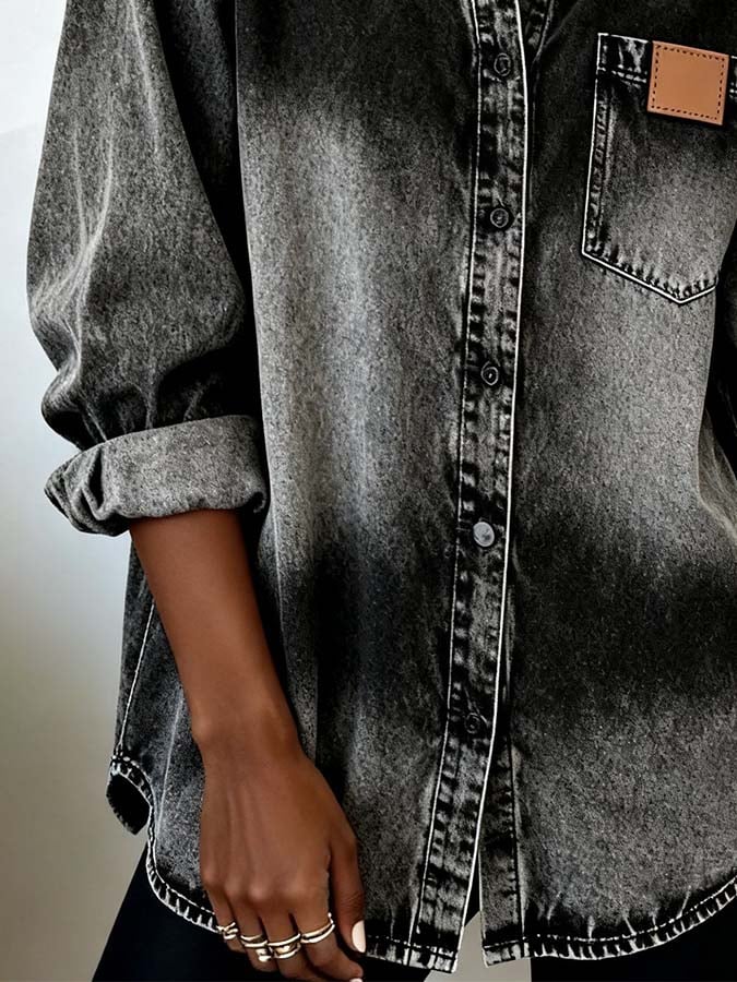 Winter Oversize Hemd Damen grau – warmes Streetstyle Shirt