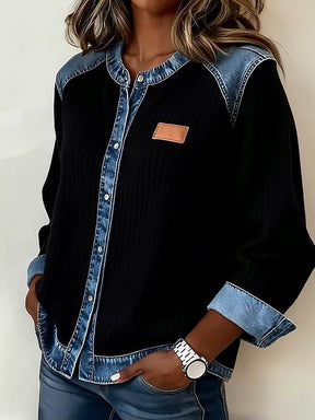 Winter Damen Patchwork Jacke Casual Warm Streetstyle Schwarz