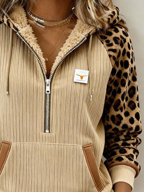 Damen Teddy Hoodie Winter Leo Look warm kuschelig