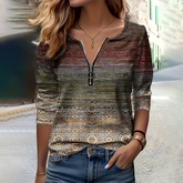 Winterliches Khaki Zip V-Neck Long Sleeve Top - Stilvoll & Kuschelig Warm