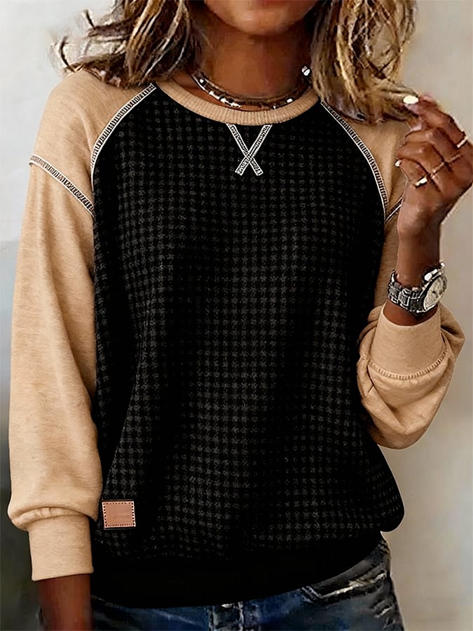 Damen Winter Sweatshirt Waffelstruktur schwarz grau kuschelig