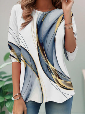 Stunning Geometric Print Top - Winterliches Langarmshirt mit Rundhalsausschnitt