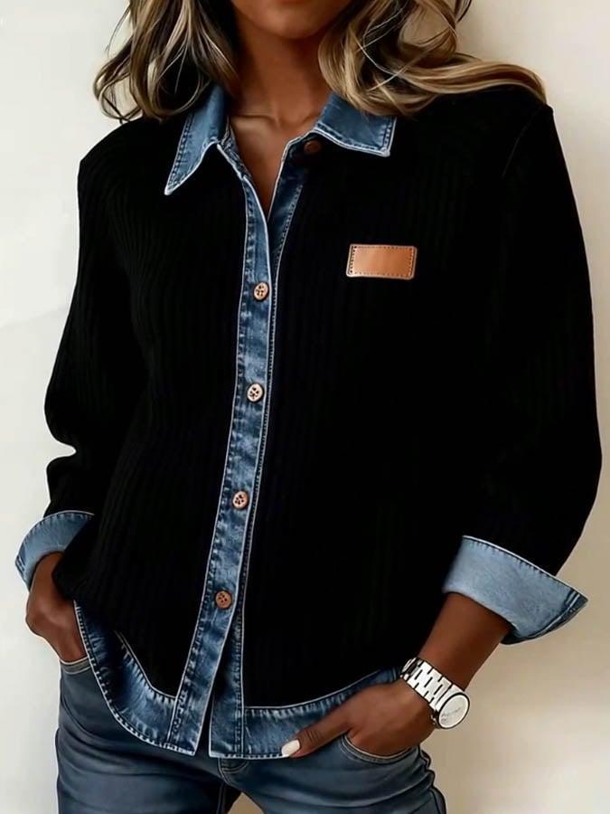 Winter Denim Cardigan Shirt schwarz – warm & stylisch