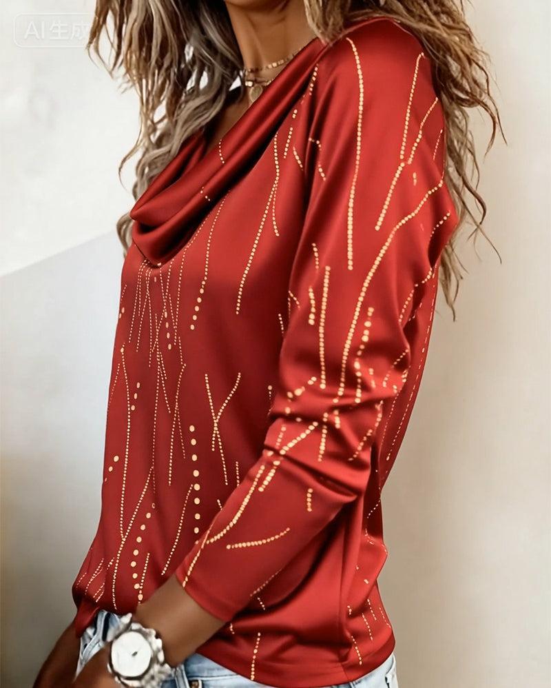Rotes Longsleeve mit Goldpunkten – festlich warm im Winter